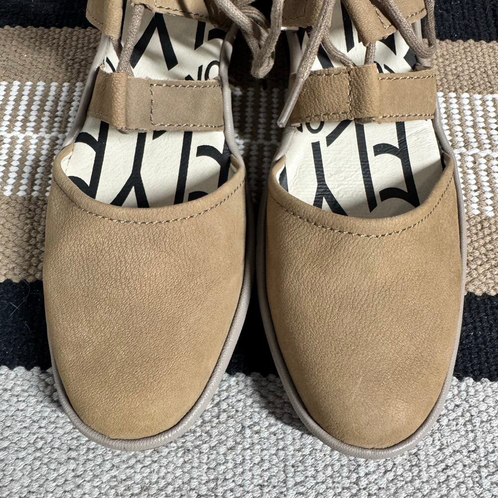 FLY  London Beige/Tan Suede Lace-Up Low Wedge Heels: Size 9 / 40 - Picture 2 of 9